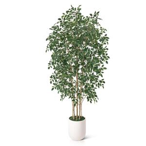 VeriNatural 7FT Artificial Ficus Tree Faux Plants Indoor with White Planter