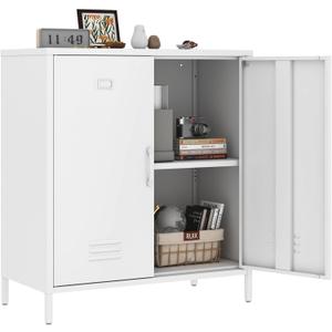 Metal Storage Cabinet with 2 Door, Steel Locker Sideboard Buffet Cabinet Console Table for Home Office (White)