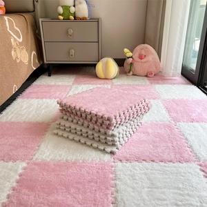 12pcs Carpet Squares Puzzle Floor Mat, Plush Interlocking Carpet Tiles, Anti Slip EVA Foam Jigsaw Floor Tiles, Build A Safe Area for Bedroom Playroom (Pink+White)