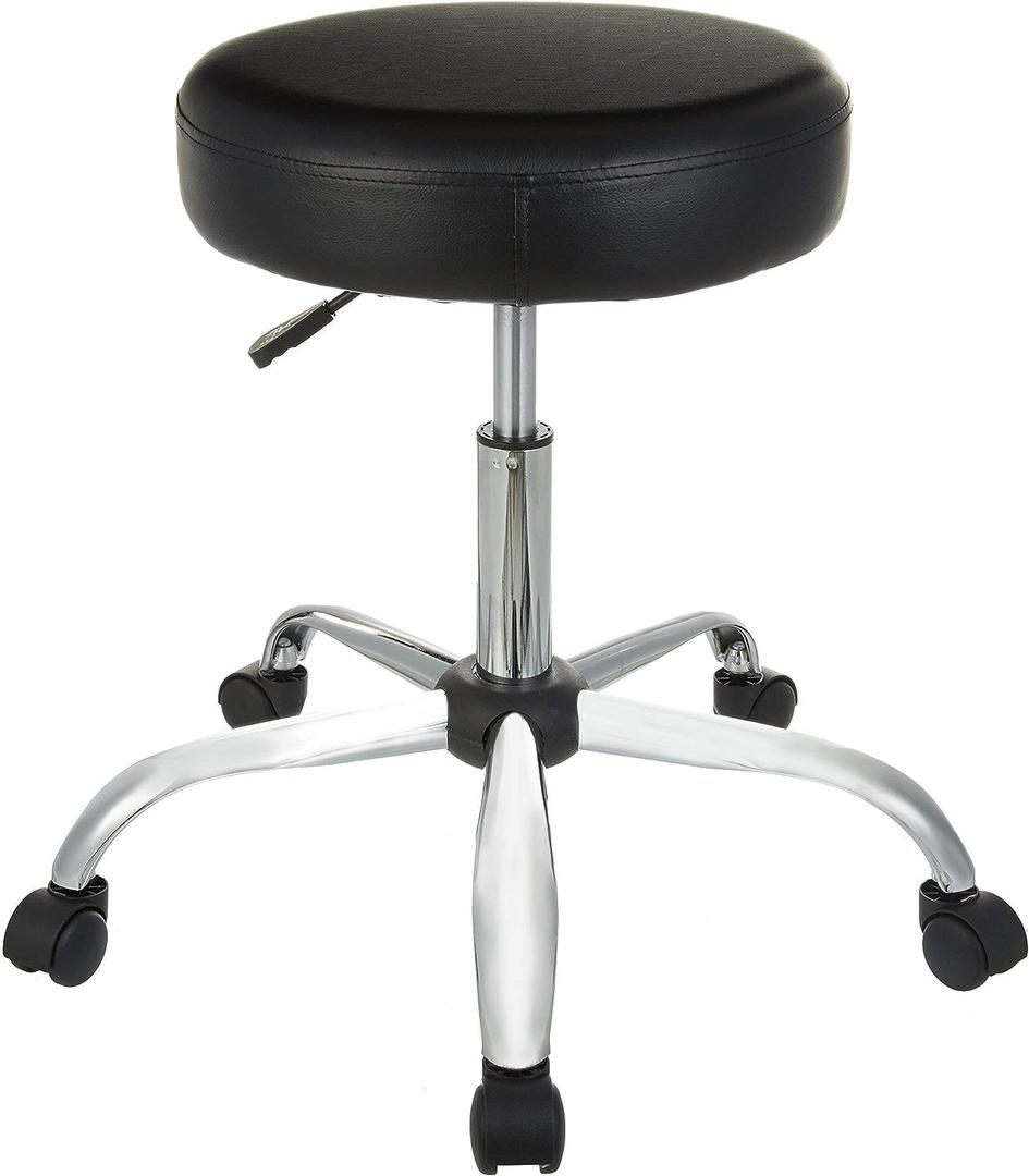 Amazon Basics Drafting Spa Bar Stool with Wheels, Height Adjustable Swivel, Black, 22.05" D x 22.83" W x 19.88" H