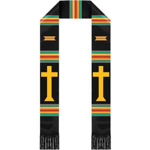 Geyoga Graduation Stole Kente Stole Black Authentic African Art 72" x 4.8" for Adult College Unisex Grads Celebrate