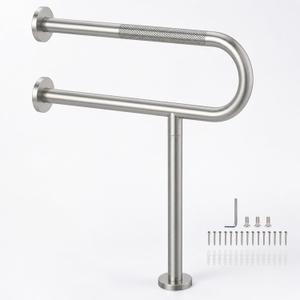 31.5 Inch Toilet Grab Bar with Support Leg, Brushed Nickel Floor-to-Wall Mounted Stainless Steel Safety Rail, 1.25" Knurled Non-Slip Handrail for Elderly, Disabled, Pregnant