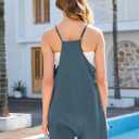 Rompers for Women Summer Casual Waffle Knit Sleeveless Romper Spaghetti Strap Shorts Overalls Jumpsuit with Pockets (Large, Blue)
