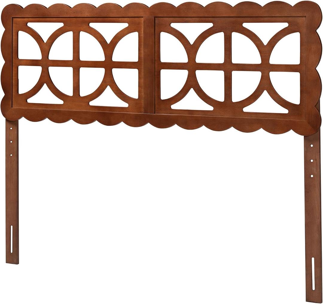 Baxton Studio Nansen Wood Headboard with Scalloped Frame - Geometric Cutout Decorative Panel for Bed Frame, Modern Coastal Bedroom Accent with Adjustable Height, Full, Walnut