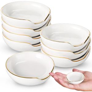 Boao 8 Pieces 2.7 Inches Mini Ceramic Spoon Rests, Kitchen Gold Rim Mini Cooking Spoon Holder for Stove Top Countertop, Teaspoon Rest, Coffee Stir Rest (White)