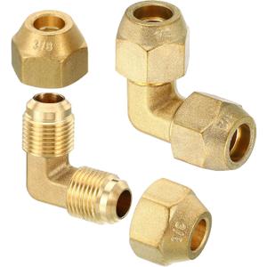PATIKIL 1/2" x 1/2" Brass Pipe Fitting, 2 Pack Flare 90 Degree Elbow Tube Fitting Pipe Adapter Connector with Nut for Air Conditioner Refrigeration Plumbing