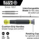 Klein Tools 32581 4-in-1 Electronics Screwdriver Set with 2 Slotted, 2 Phillips Precision Machined Bits, Ideal for Terminal Blocks