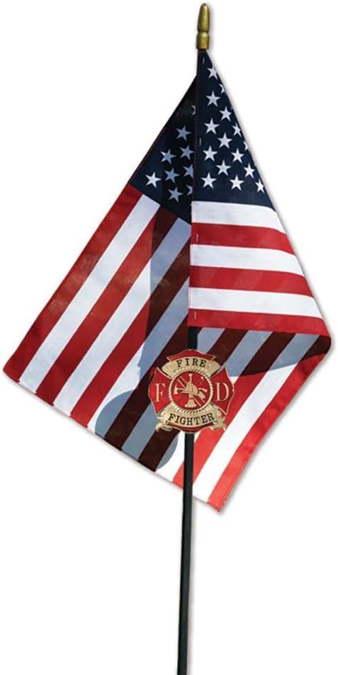 Firefighter Veteran Grave Marker with American Flag - 30" Tall Cemetery Graveside Memorial with Officially Licensed Seal - by Allied Flag