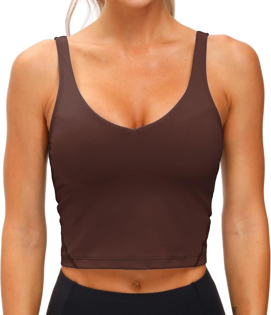 THE GYM PEOPLE Womens' Sports Bra Longline Wirefree Padded with Medium Support (Brown, M)