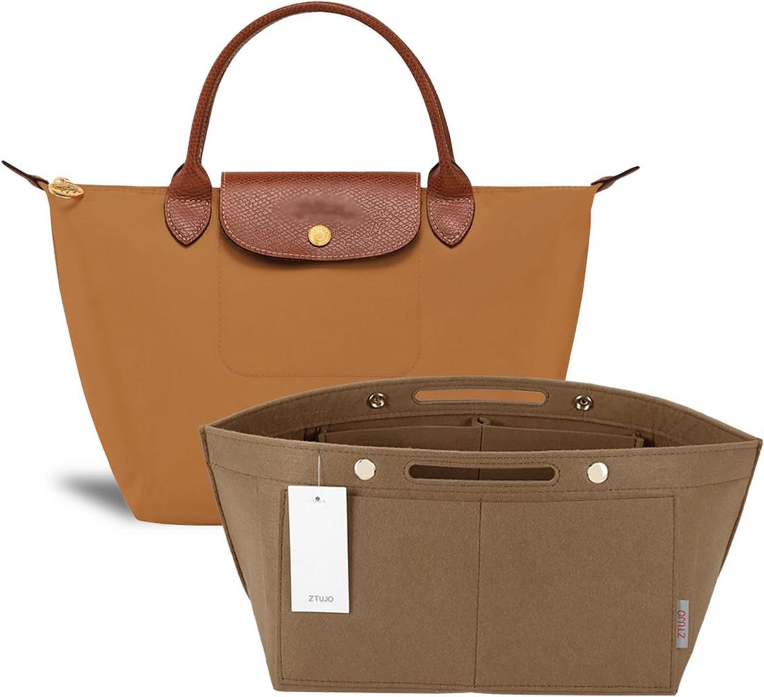 ZTUJO Purse Organizer Insert for le pliage, Compatible with Longchamp Le Pliage Top Handle (Lighting Coffee, Small For Handle S)