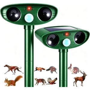 2 Pack Upgraded Sonic Fortress Pro Deer Repellent Rabbit Deterrent Solar Animal Repellent Ultrasonic Outdoor with Motion Sensor for Skunk Cat Raccoon Squirrel Fortress Pro for Yard Garden