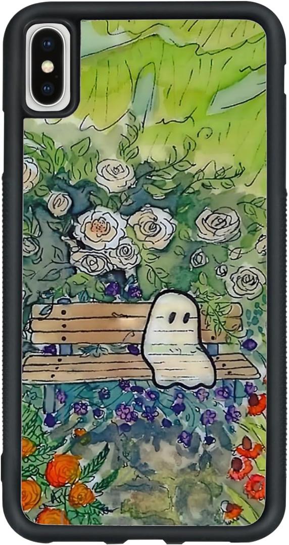 Green Cute Ghost Flower Watercolor Botanical Phone Case, Spooky Sad Ghost Garden Halloween Aesthetic Phone Case for iPhone X/XS for Teen Girls and Boys, Women and MeniPhone-X/XS