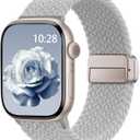 Braided Stretchy Band Compatible with Apple Watch Bands 38mm 40mm 41mm 42mm 44mm 45mm 46mm 49mm Women Men, Soft Nylon Solo Loop Magnetic Sport Strap for iWatch Series 10 9 8 7 6 5 4 3 2 1 SE Ultra (Gray)
