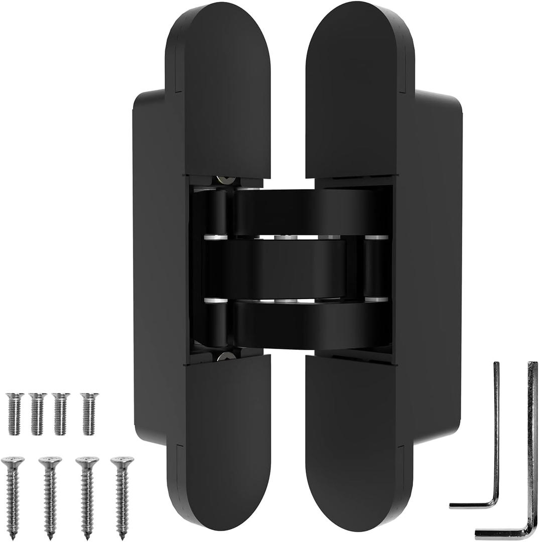 Black Invisible Door Hinge 180 Degree Swing, Heavy Duty (135lb) Hidden Door Hinge, Three-Way Adjustable, Interior Door Concealed Hinge - Villar Home Designs