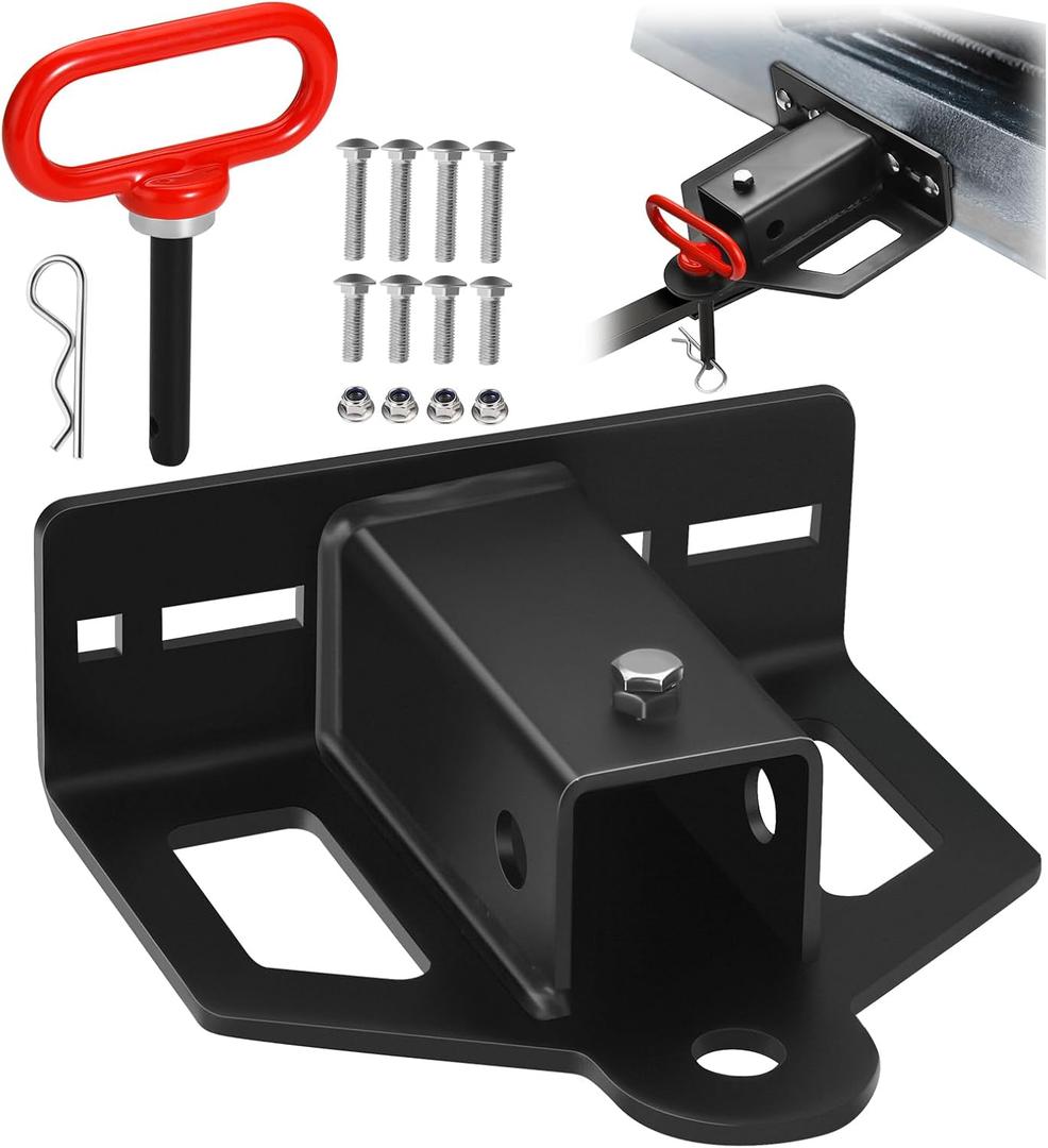 Zero Turn Lawn Mower Hitch with 2" Receiver, 6mm Thicker Heavy Duty Steel Bolt On Trailer Hitch Receivers with Chain Slot, 1/2 inch Magnetic Trailer Hitch Pin