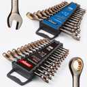 DISEN 26 Piece Ratcheting Wrenches Set 90 Teeth, Combination Wrenches Set Metric 6MM-19MM and SAE 1/4 Inch-13/16 Inch, Cr-V Steel, Fixed Head, Nickel Plating with Organizer