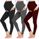 3 Pack Women’s Maternity Leggings with Pockets Over The Belly Maternity Clothes Sets Outfits Sweatpants Buttery Soft Tight Pregnancy Pants Must Haves Essentials Red Black Grey  Activewear, S