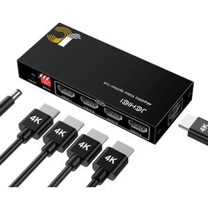 1x4 HDMI Splitter 4K@60Hz 4:4:4 | EDID Management | Works with Xbox/PS5/PS4/Nintendo Switch/Blu-Ray Player | Dual Monitor Setup for Gaming/Home Theater/Office (1 Input, 4 Outputs)