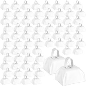 Boao 72 Pcs Metal Cowbells with Handle CowBells Noise Makers Small Call Bells for Christmas Decorations Ornament Football Games Sporting Events Wedding Party Sports, 3 x 2.8 x 2.5 Inch(White)