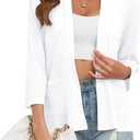 Poplab Womens Summer Loose Fit Lightweight Cardigan 3/4 Sleeve Open Front Sheer Cover Ups Hight Low Hem with Pockets, Small