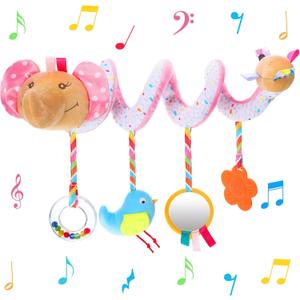 Civaner Newborn Car Seat Toys Stroller Toys for Baby 0-6 Months Infant Activity Spiral Plush Toys Hanging Car Seat Crib Toy for Boy Girls Spiral Hanging Plush Toy Baby Shower Thank You Gift(Delicate)
