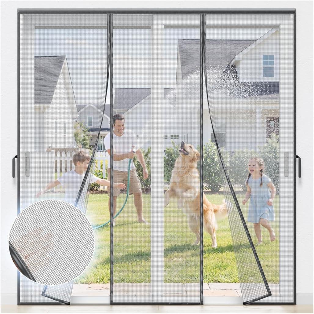 Heavy Duty Magnetic Screen Door Mesh - Hand-Free Door Net Screen with 100 Magnets, Pet & Kid Friendly, PET Fine Mesh Doors Screens Keep Bug & Mosquito Out Fit Sliding Patio French Doors Size 48" x 80"