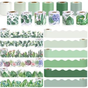 Qilery 12 Rolls 394 ft Classroom Border for Bulletin Board Sets, Green Plants Combination Bulletin Board Border for Summer Back to School Classroom Office Chalkboard Whiteboard Poster Decor