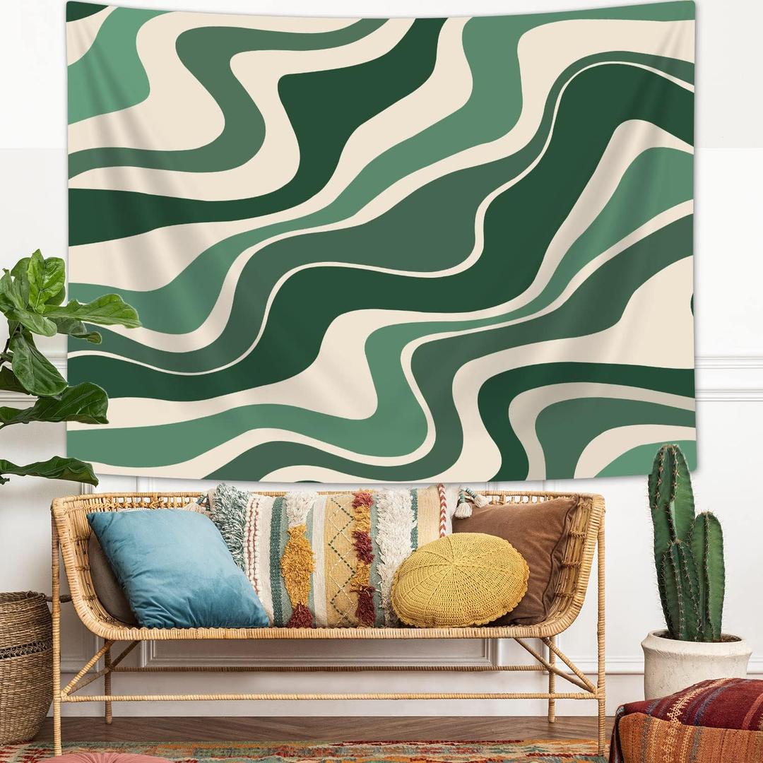 Moyrisou Sage Green Swirls Tapestry Retro 70s Danish Pastel Abstract Aesthetic Bedroom Wall Art Tapestries, Vintage Cottage Fairycore Simple Hippie Posters Wall Tapestry for Home Office Dorm 60X40IN