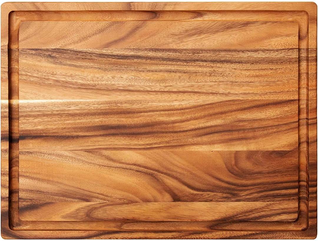 Villa Acacia 24 x 18 Inch Extra Large Wood Carving Board with Juice Groove and Drip Channel - Heavy 1.5" Thick Wooden Cutting Board, Acacia / Groove 