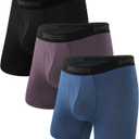 BAMBOO COOL Men's Underwear Breathable Boxer Briefs with Fly Moisture-Wicking Lightweight Underwear 7-Pack (Large, 03-black, Purple, Dark Blue (3 Pack))