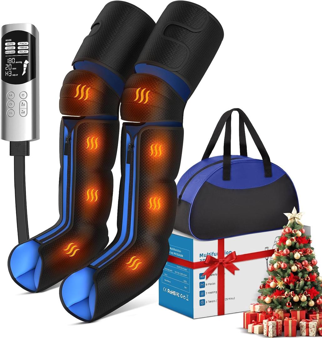 Rainbow Forest Leg Massager with Heat and Compression, Foot Massager for Circulation and Pain Relief - 6 Modes/9 Intensity/3 Heat /3 Timers, for Seniors, Mom, Dad, Him, Her (Blue)