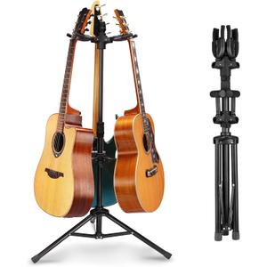 GUITTO Triple Guitar Stand - Heavy Duty 3 Guitar Stand for Acoustic/Electric/Bass/Banjos, Auto-Lock Folding Design, Non-Slip Base & Anti-Rust - Portable for Stage/Travel/Studio GGS-06T