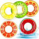 Elcoho 5 Pieces Inflatable Pool Floats 29.5 Inches Swim Tubes Rings Fruits Swimming Rings Big Beach Swimming Water Favors for Summer Outdoor Party Decorations
