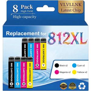 Replacement for 812XL Ink Cartridges Remanufactured for Epson 812XL Ink Cartridges Latest Upgrade (8-Pack) Work with WF-7310 WF-7820 WF-7840 EC-C7000 Printer (2Black 2Cyan 2Magenta 2Yellow)
