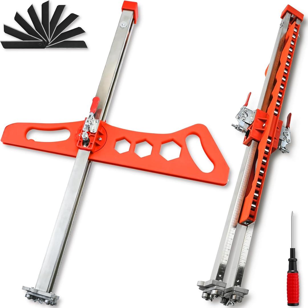 Drywall Cutting Tool, Foldable Drywall Cutting Tool, 23 Wheels Hand Push Dual Positioning Drywall Cutter, Double Scale Ruler, Cuts 1/4" ~ 1/2" Boards, 10 Spare Blades (Orange)