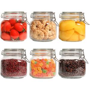 ComSaf 25oz Airtight Glass Canisters with Lids Set of 6, Square Food Storage Jar Container with Clamp Lids for Kitchen Canning Cereal Coffee Pasta Sugar Beans Spice ComSaf 25oz Airtight Glass Canisters with Lids Set of 6, Square Food Storage Jar Container with Clamp Lids for Kitchen Canning Cereal Coffee Pasta Sugar Beans Spice