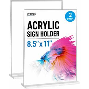 xydstay 8.5 x 11 Acrylic Sign Holder 2 Pack, Vertical T Shape Clear Plastic Menu Holder, Table Display Stand for Restaurant, Office, School, Store and Home Use