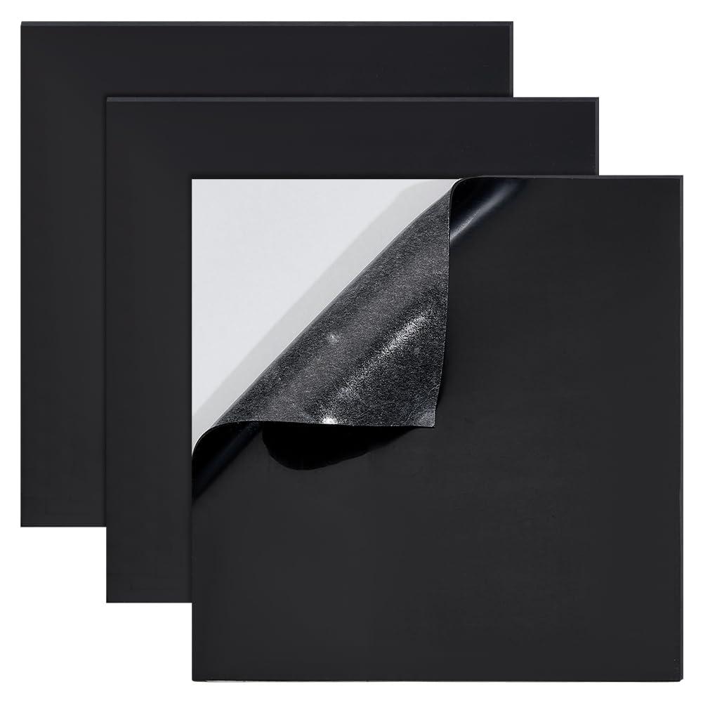 BENECREAT 3Pcs 8x8Inch Adhesive Silicone Rubber Sheets, Black High Temperature Rsistant Rubber Mat for DIY Gaskets Material, Pads, Sealing, Cushion, 1mm Thick