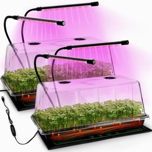 2-Pack 1020 Trays with 7.3'' Domes & Heat Mats & Grow Lights Heavy-Duty 1020 Seed Starter Kits, Seedling Trays with Humidity Domes & Waterproof Heating Mats & LED Lights for Germination Propagation