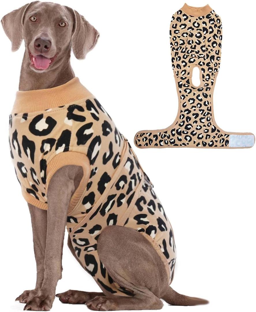 Kuoser Dog Recovery Suit for Dogs After Surgery,Professional Surgical Onesie for Female Male Dogs Spay Neuter,Soft Dog Surgery Suit Bodysuit for Abdominal Wounds Skin Disease,Coffee Leopard XL (X-Large (Back: 20.1" - 24.8"; Weight: 42 - 75LB))