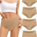 voenxe Cotton Underwear for Women,High Waisted Ladies Panties,Breathable Soft Full Coverage Briefs,Comfy Underpants,4 Pack (Small, Nude)