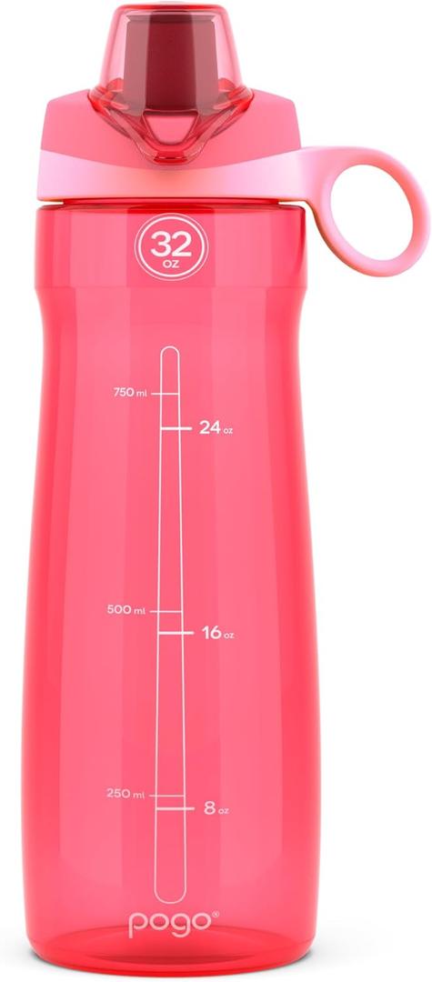 Pogo BPA-Free Tritan Plastic Water Bottle with Chug Lid, 32 Oz, Pink.