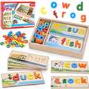 Atoylink Wooden Spell Learning Toys for 2 3 4 5 Year Old Kids Match Letter Spelling Game Board & Letters & Box, CVC Word Builder Toddler Educational Toy Kindergarten Preschool Learning Activities