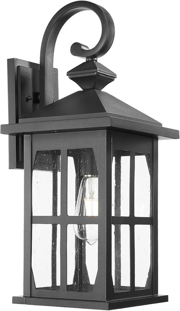 Darkaway Large Outdoor Light Fixtures Wall Mount, 21inch Outdoor Wall Lights Exterior Lighting Fixtures Waterproof Black Outside Wall Sconce with Seeded Glass for House Porch Hallway Garage Front Door, 21.2"