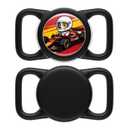 2 x Dog AirTag Holder for Dog Collar, Soft Silicone Slide-On Case for Apple AirTag, No-Dangle Quiet Protective Holder with Eye-Catching Pet Character Designs, Black-Racecar Driver