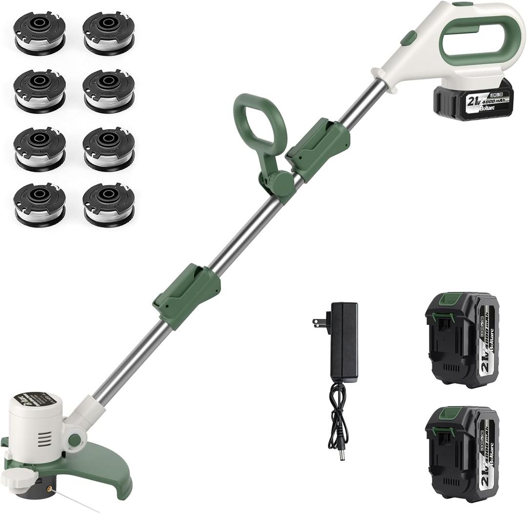 21V 3-in-1 Cordless Weed Eater-Weeding/Trimming/Lawn Mower, with 8 Replace Auto Line Feed, Electric Grass Trimmer for Garden, Lawn, 120 Mins of Non-Stop (2 * 4.0 mAh Battery & Charger Included)