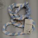 Handmade 5ft Braided Cotton Dog Leash with Unique Floral Handle, Durable and Stylish, Ideal for Small to Large Dogs, Blue & White Color