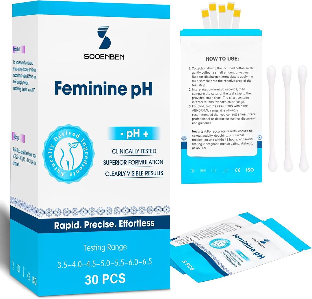 At-Home Vaginal pH Test Kit: 30 Strips + 30 Individually Wrapped Swabs - Fast & Accurate Feminine Health Monitoring for pH Balance, BV & Yeast Infection - Professional Grade