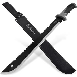 Machete for Bushcraft, 24 inch Survival Knife with Saw for Yard Work, Gardening Heavy Duty Machete with No-Slip Handle and Sheath for Hunting, Outdoor Tree Cutting Esvopa