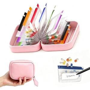 Travel Pill Organizer Binder with 14 Color-Coded Zipper Medicine Pouches